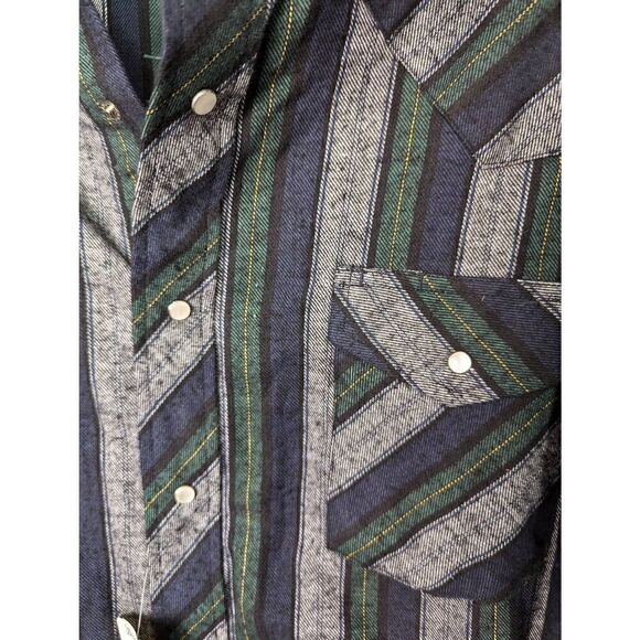 Men's Wrangler Tall Man Western Pearl Snap Flannel Shirt Green Gray 3XT‎ 3X Tall - Picture 4 of 9
